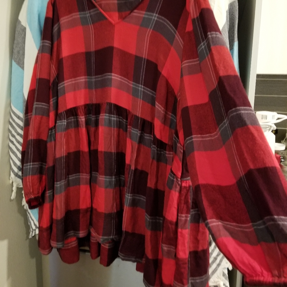 Red flannel babydoll top